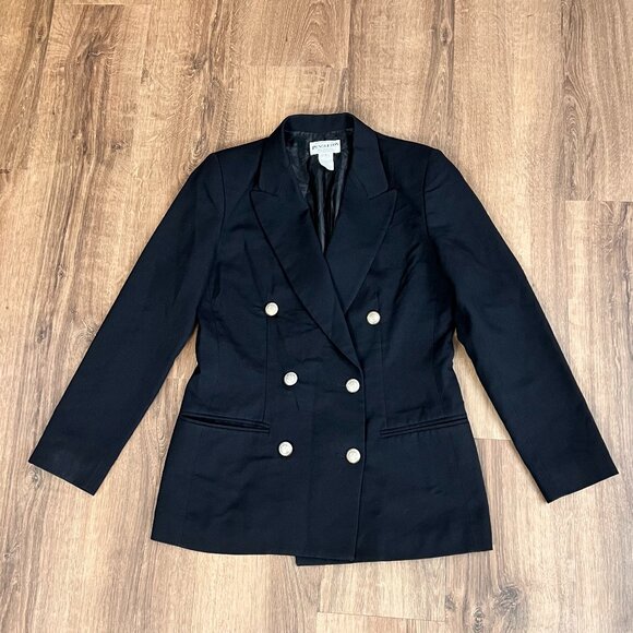 Vintage Pendleton Double Breasted Blazer Jacket 100% Virgin Wool Black Sz 4 - Picture 2 of 10